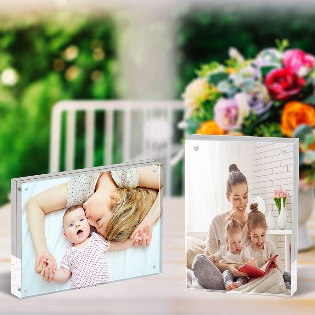 5 Pack Acrylic Frame 5x7, 20% Thicker, 24mm Thick Frameless Clear Picture Frame