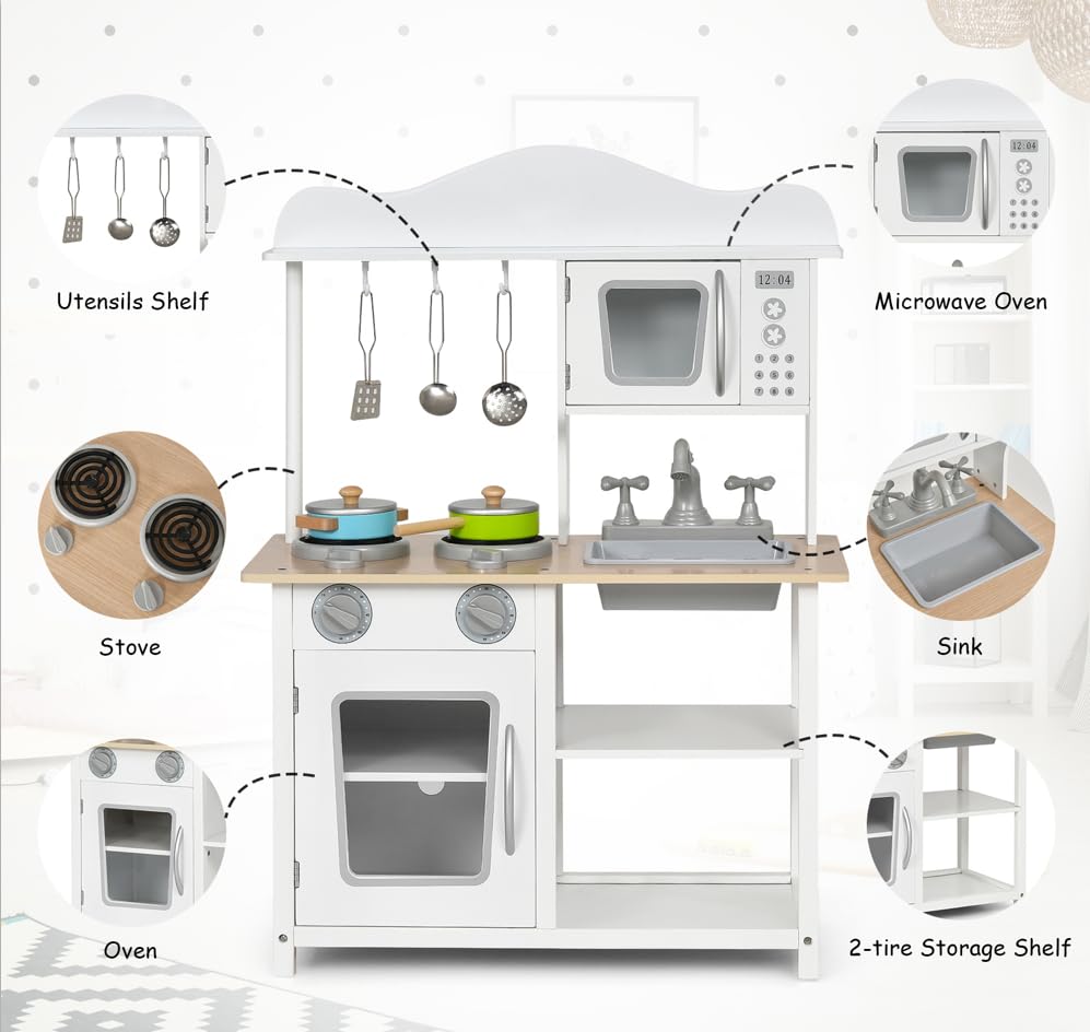 Wooden Kids Kitchen Playset with Sink and Stove