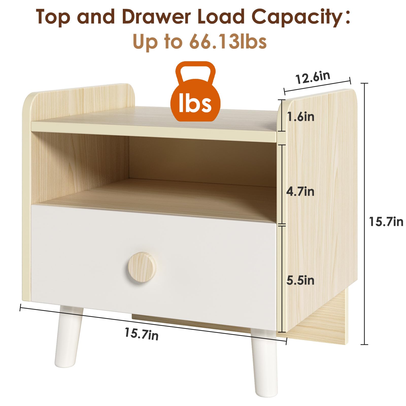 Kids Wooden Nightstand with Drawer and Open Shelf