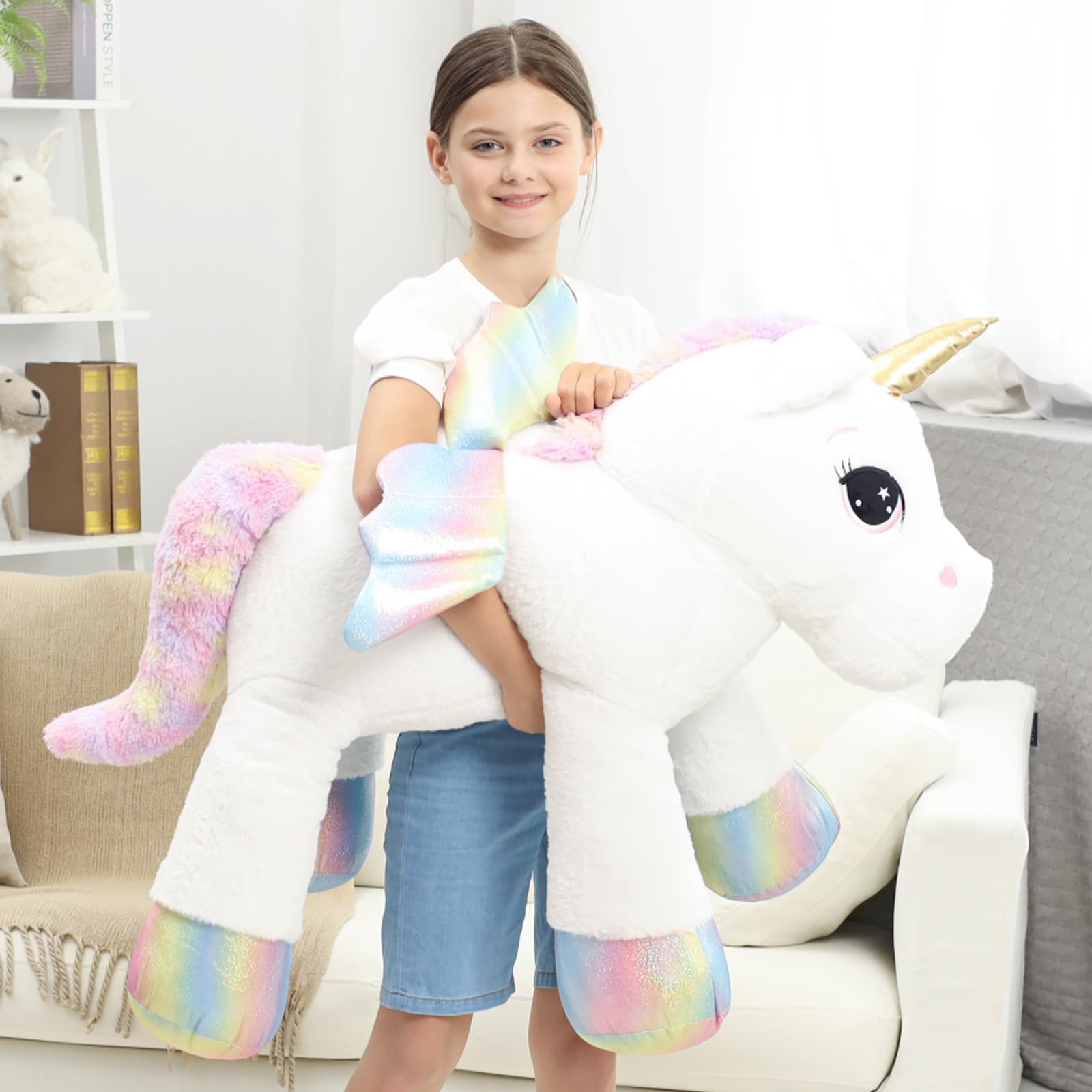 44 Inch Giant Unicorn Stuffed Animal Pillow, Cute Soft Big Unicorn