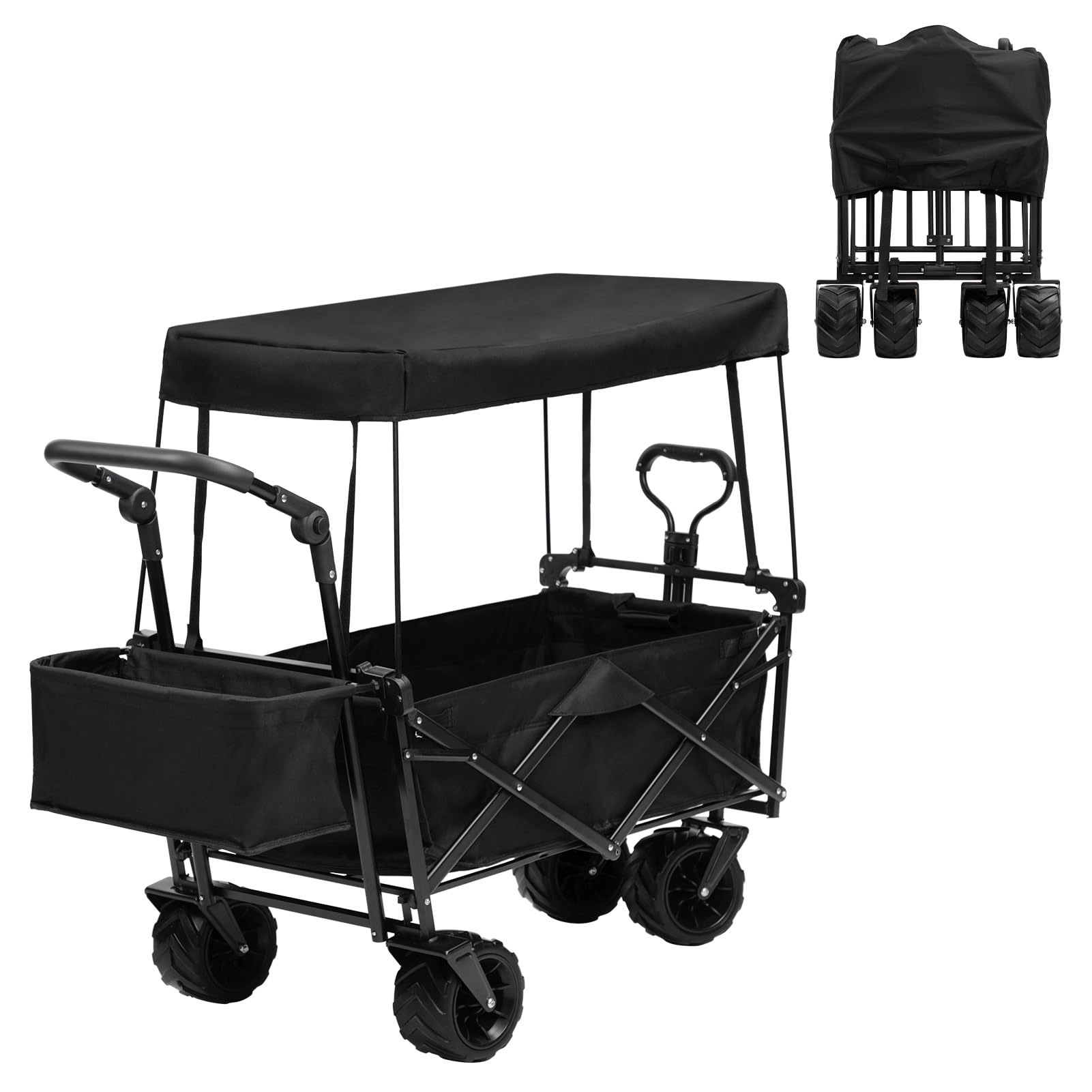 Foldable Canopy Wagon Garden Cart, Heavy Duty Outdoor Utility Collapsible Tool Cart