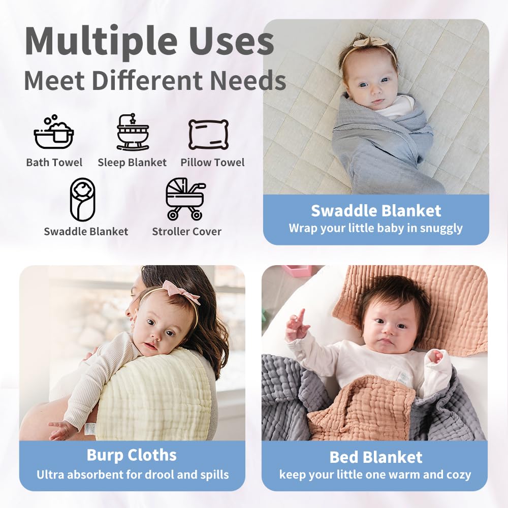 Bath Towel - 9 Layers 100% Cotton Muslin, Super Quick Dry, Medical