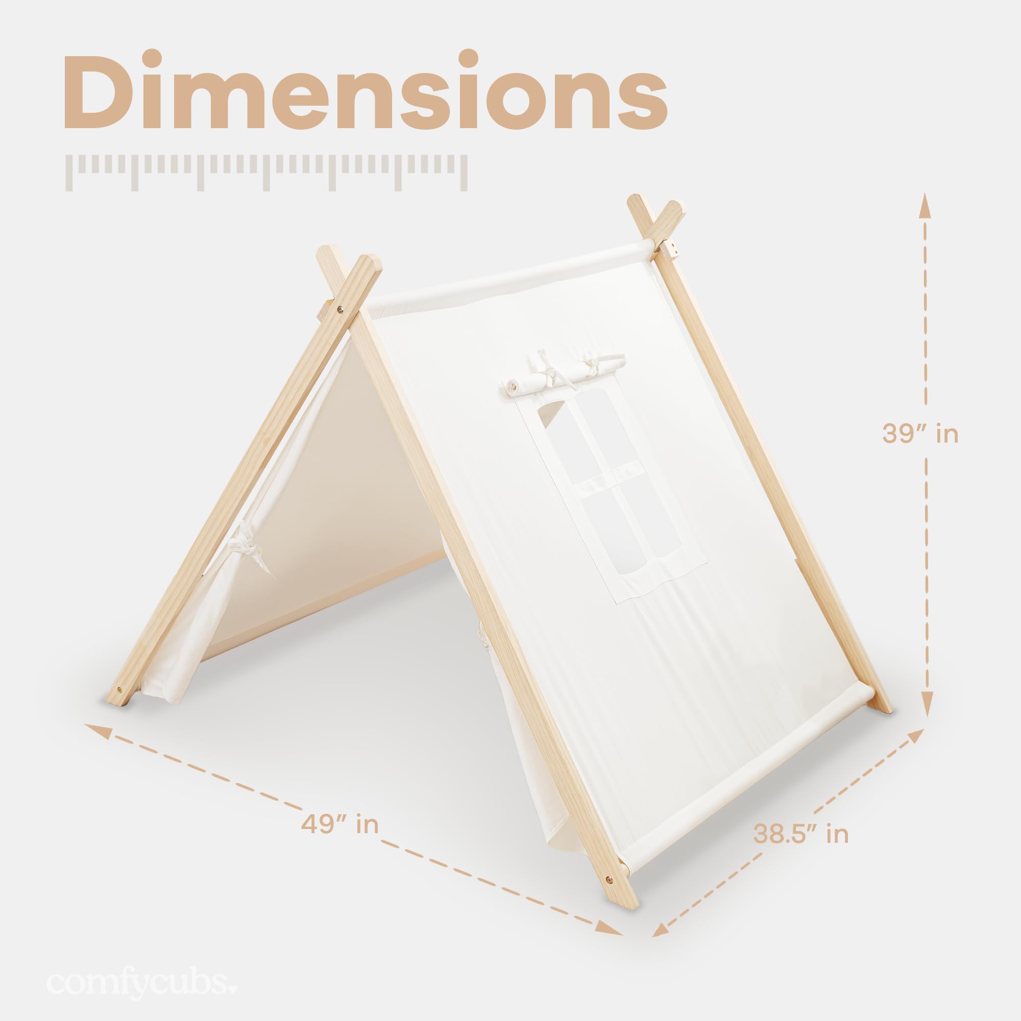 Comfy Cubs Kids Play Tent - Breathable Cotton Teepee for Imaginative Activity - Indoor Canvas Play Tent - Easy Setup, Safe Design, and Spacious Layout for Children - Natural Wood