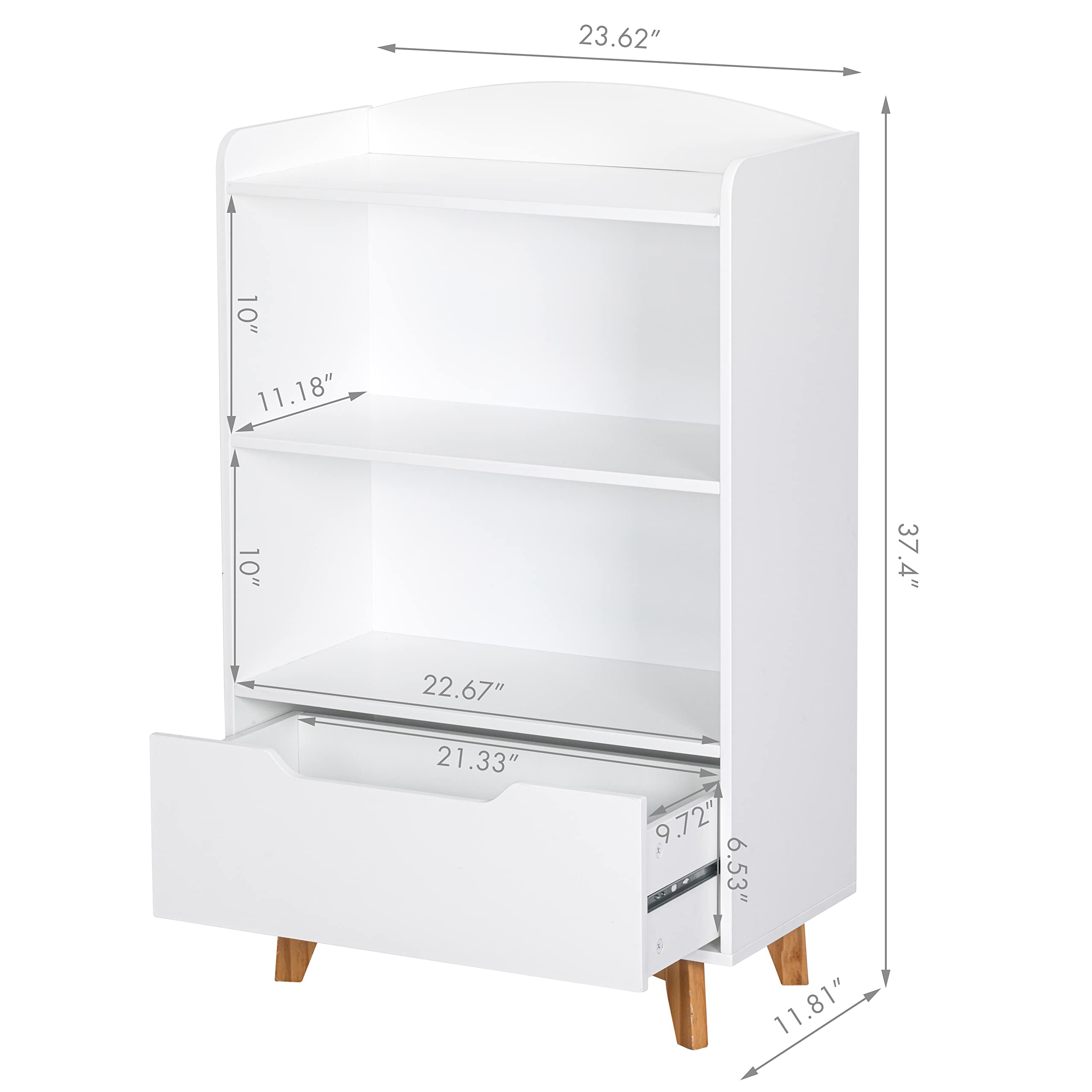 Kids Bookshelf with Storage Drawer White Wood