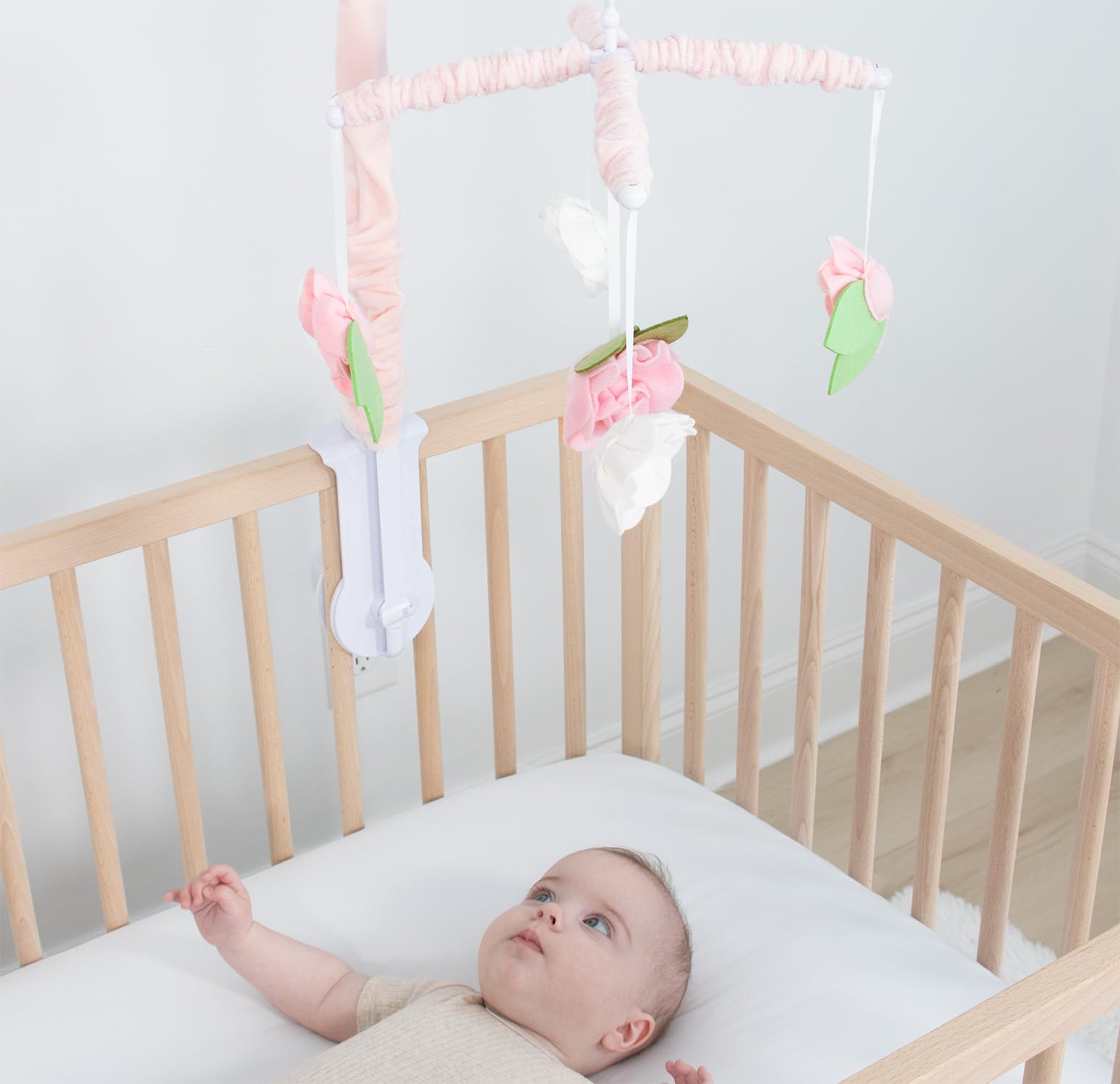 Pink Floral Musical Crib Mobile with 12 Lullabies