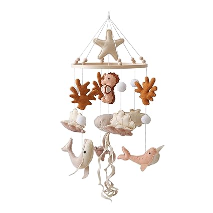 Ocean Nursery Mobile for Boys Girls Gender-Neutral Crib Mobile Seahorse Jellyfish Manta