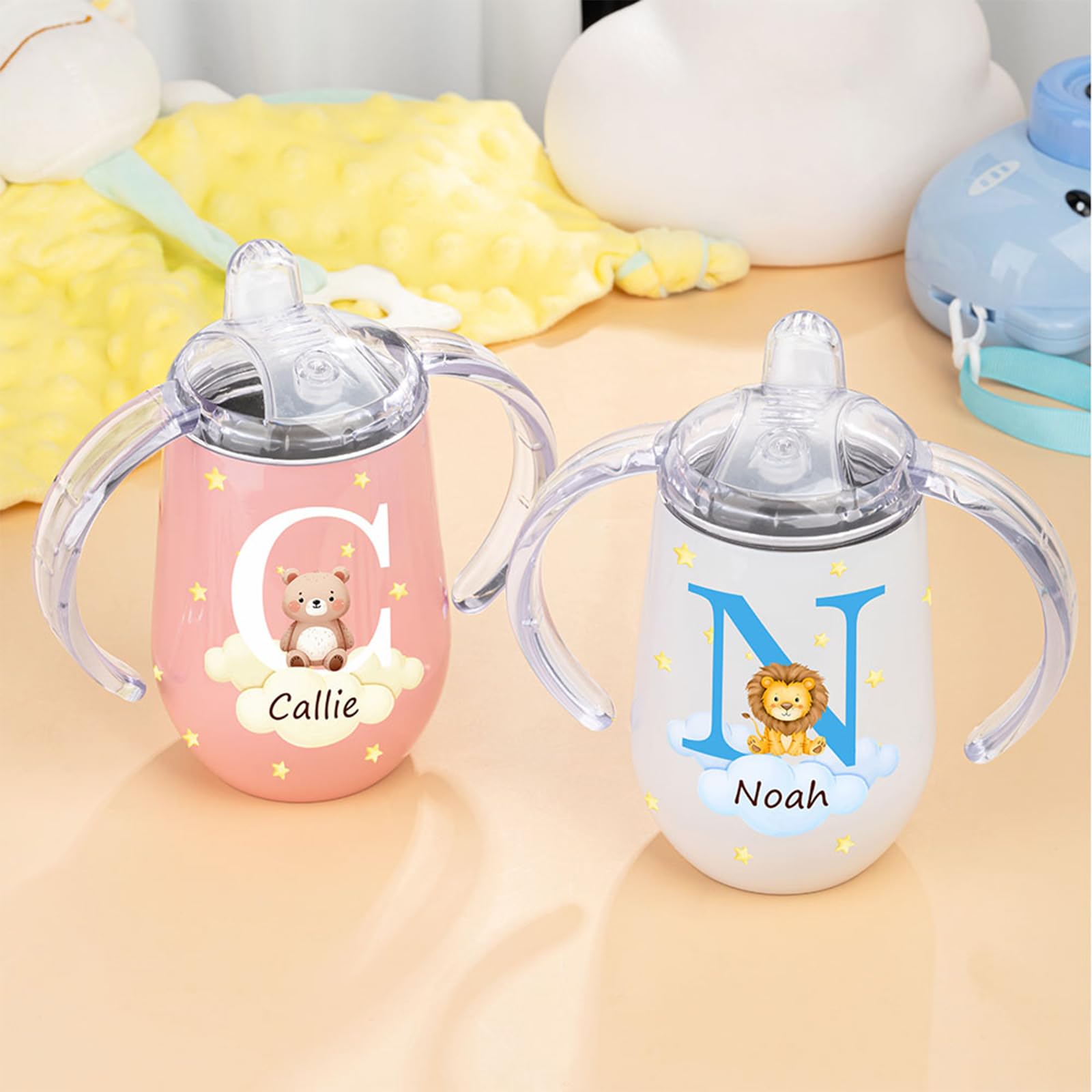 Personalized Stainless Steel Sippy Cup with Cute Forest Animals Design