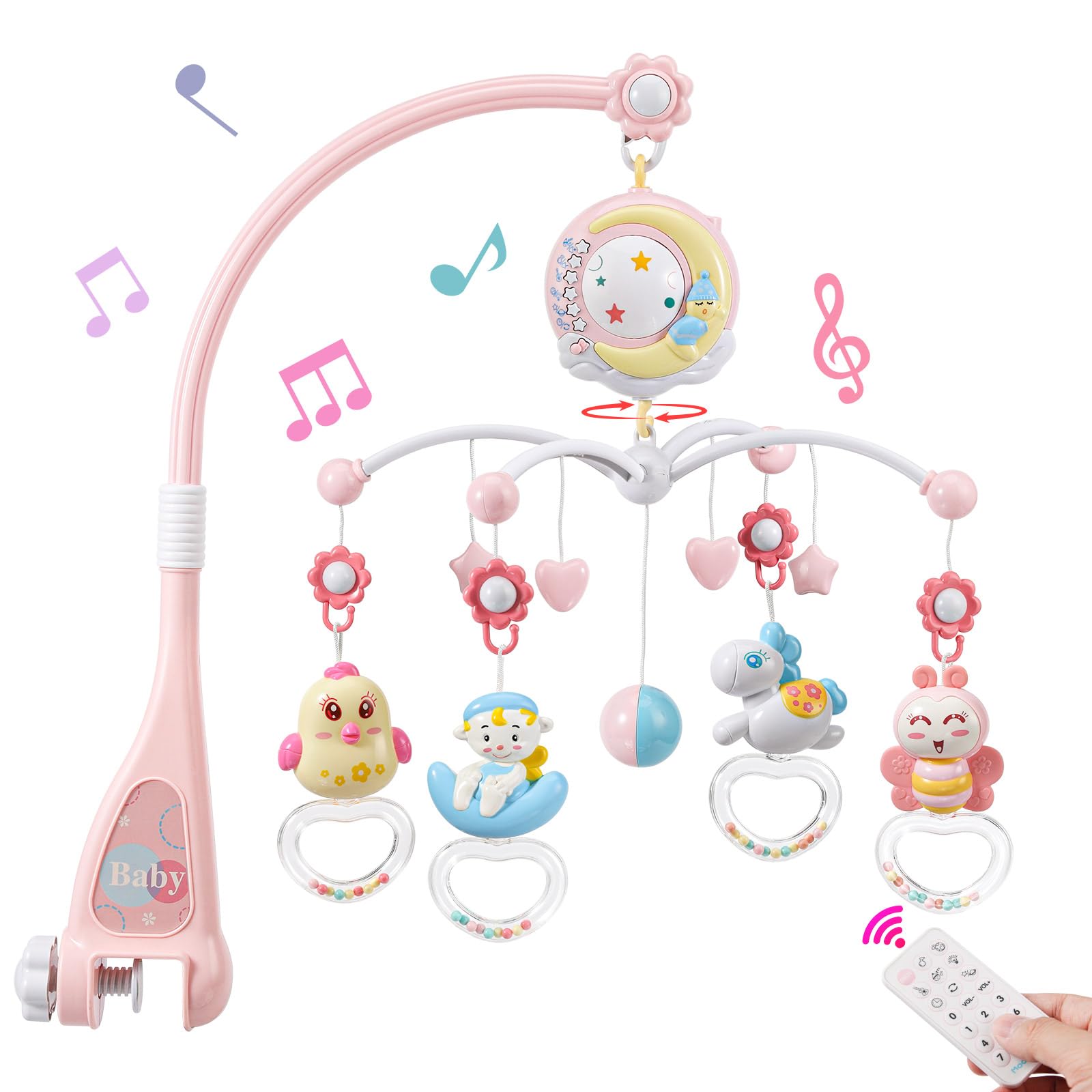 Baby Musical Crib Mobile for Bassinet with Projector and Night Light,150 Music,