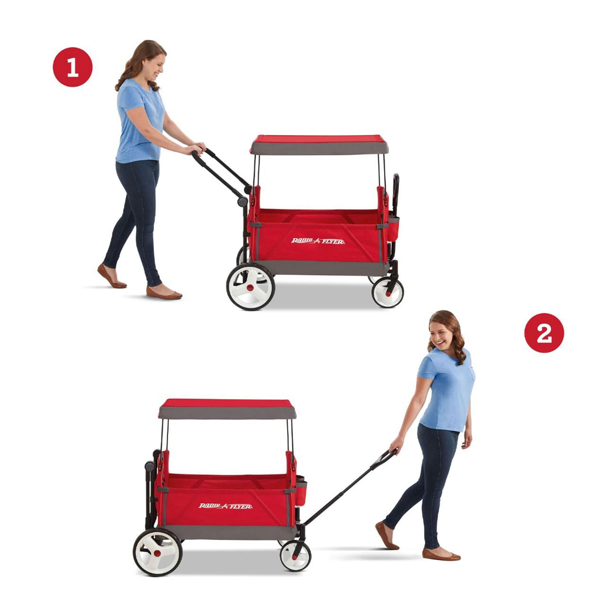 Stroller Wagon with 5-Point Harnesses, Rear Brake, and Push Pull Handle, Red