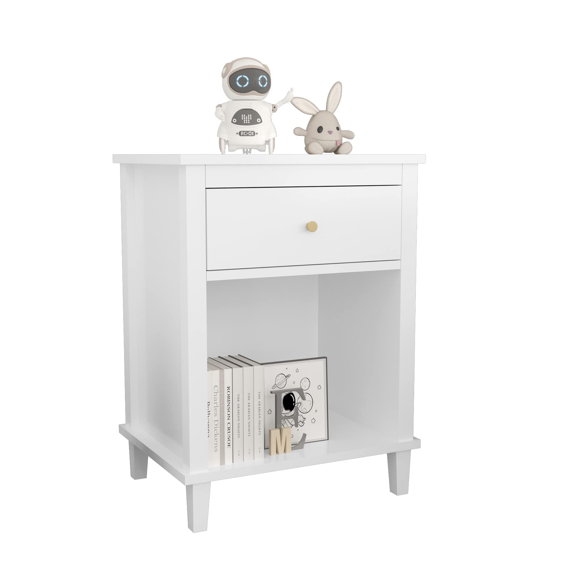Kids Nightstand with Drawer and Storage Shelf