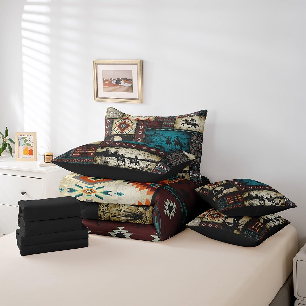 10 Pcs Cowboy Comforter Set King Size & Bed in a Bag King Size