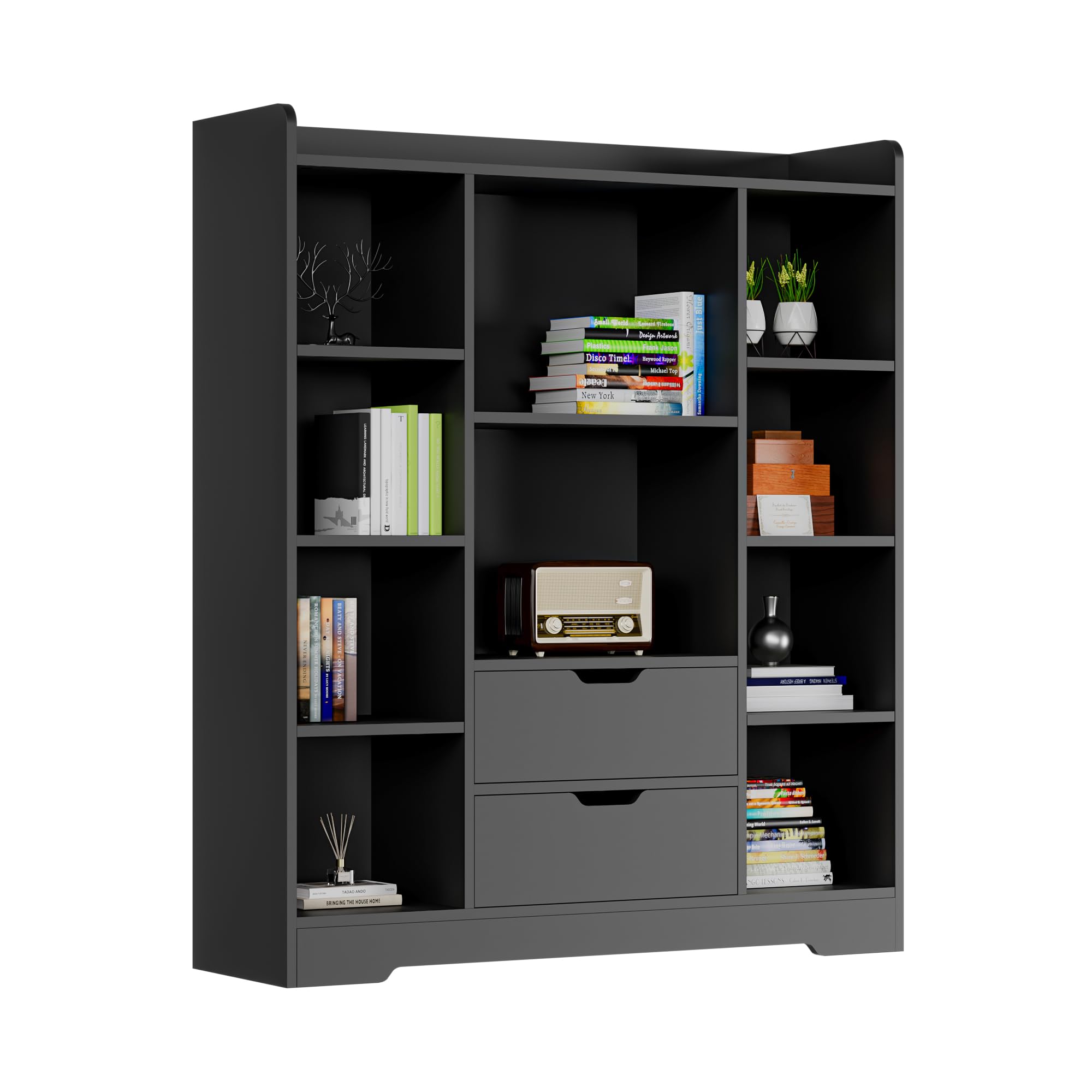 Kids Bookshelf Storage Organizer with 10 Cubes and 2 Drawers