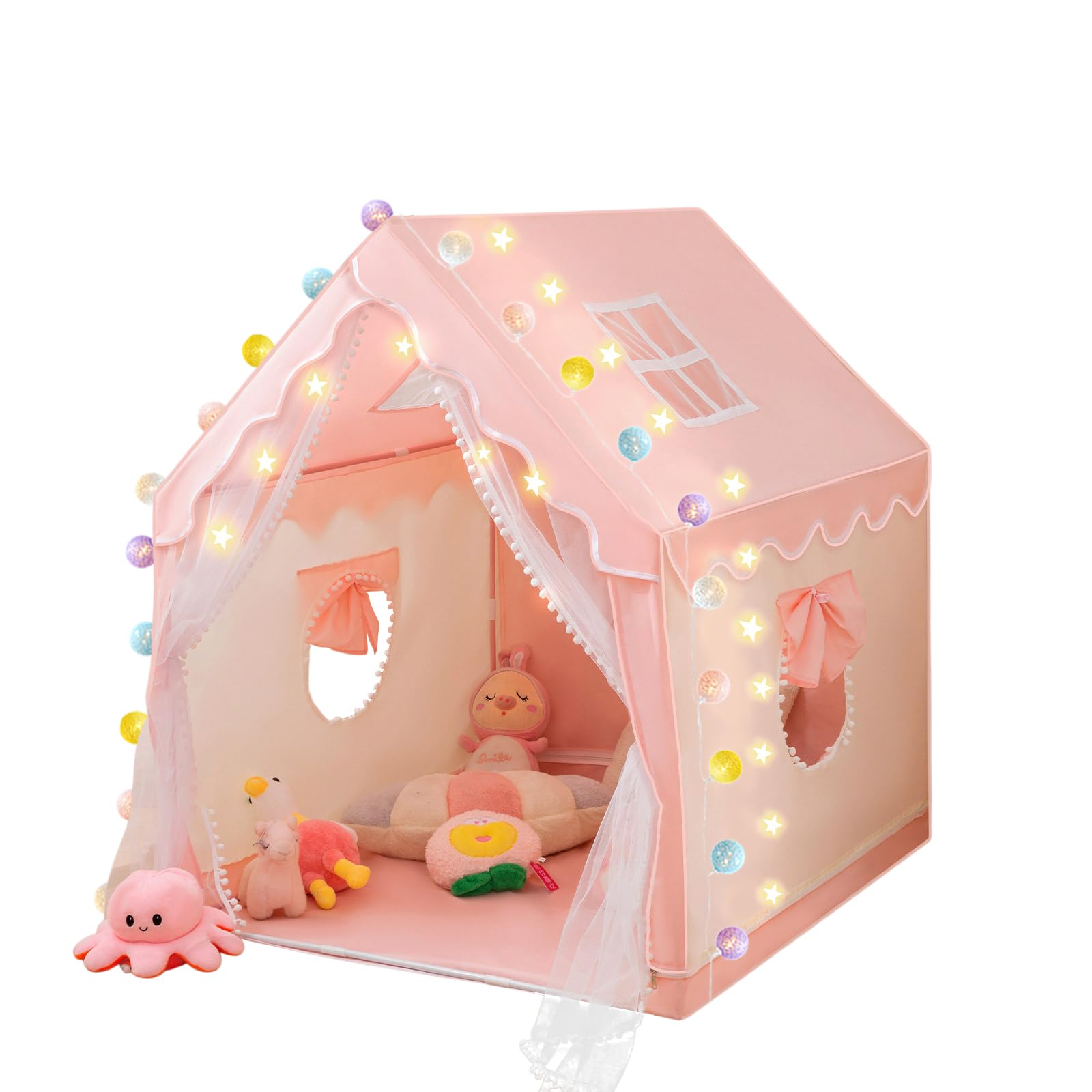 Princess Play Tent for Kids with Ball Lights- Pink Fantasy Castle Playhouse Indoor & Outdoor, Easy Setup & Foldable, Durable Toddler Toy Gift for Girls Ages 3-8 47x 51x 39 inches