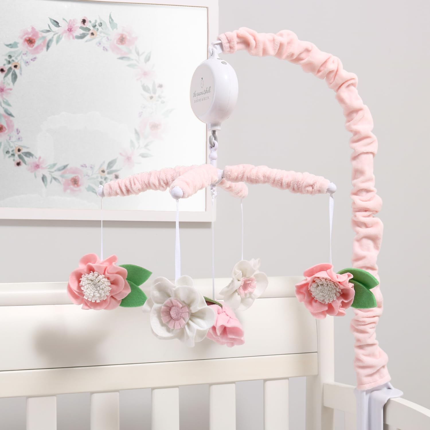 Pink Floral Musical Crib Mobile with 12 Lullabies