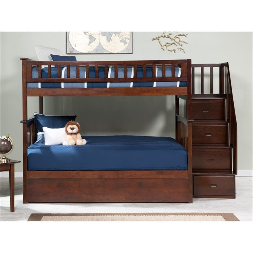 Full Over Full Solid Wood Bunk Bed with Trundle in Walnut