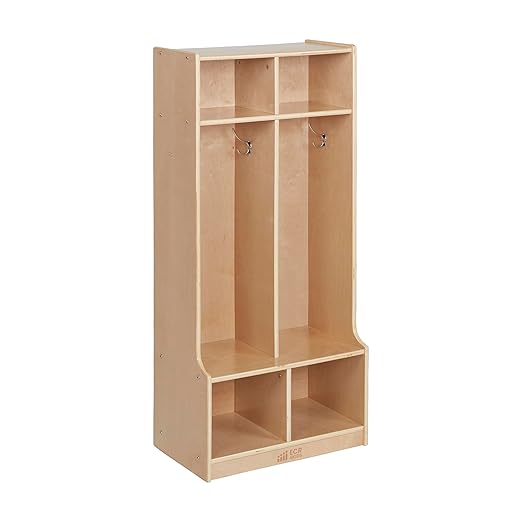2-Section Coat Locker with Bench, Classroom Furniture, White Wash