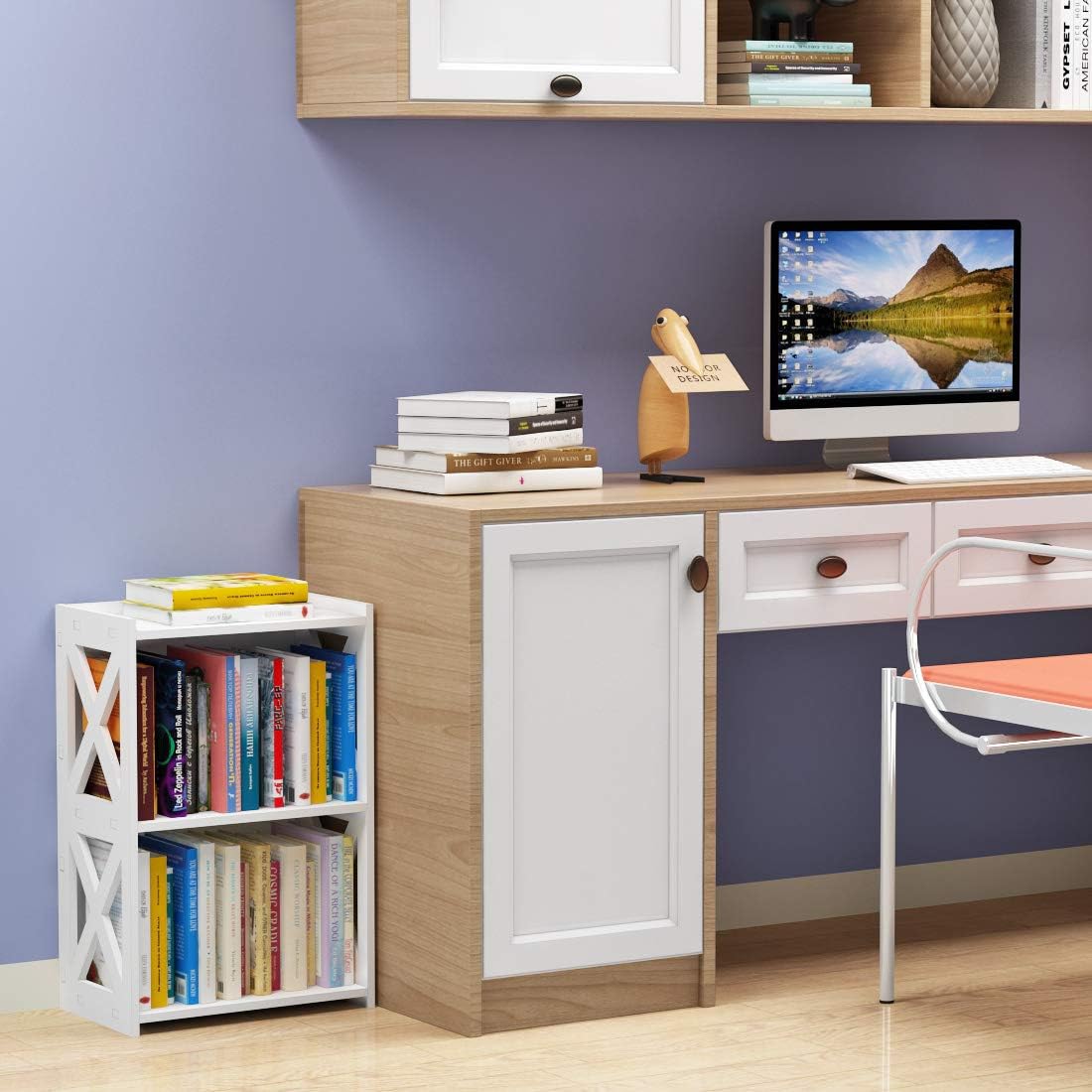 Side Table, 3 Tier 2 Shelf Small Bookshelf Bookcase
