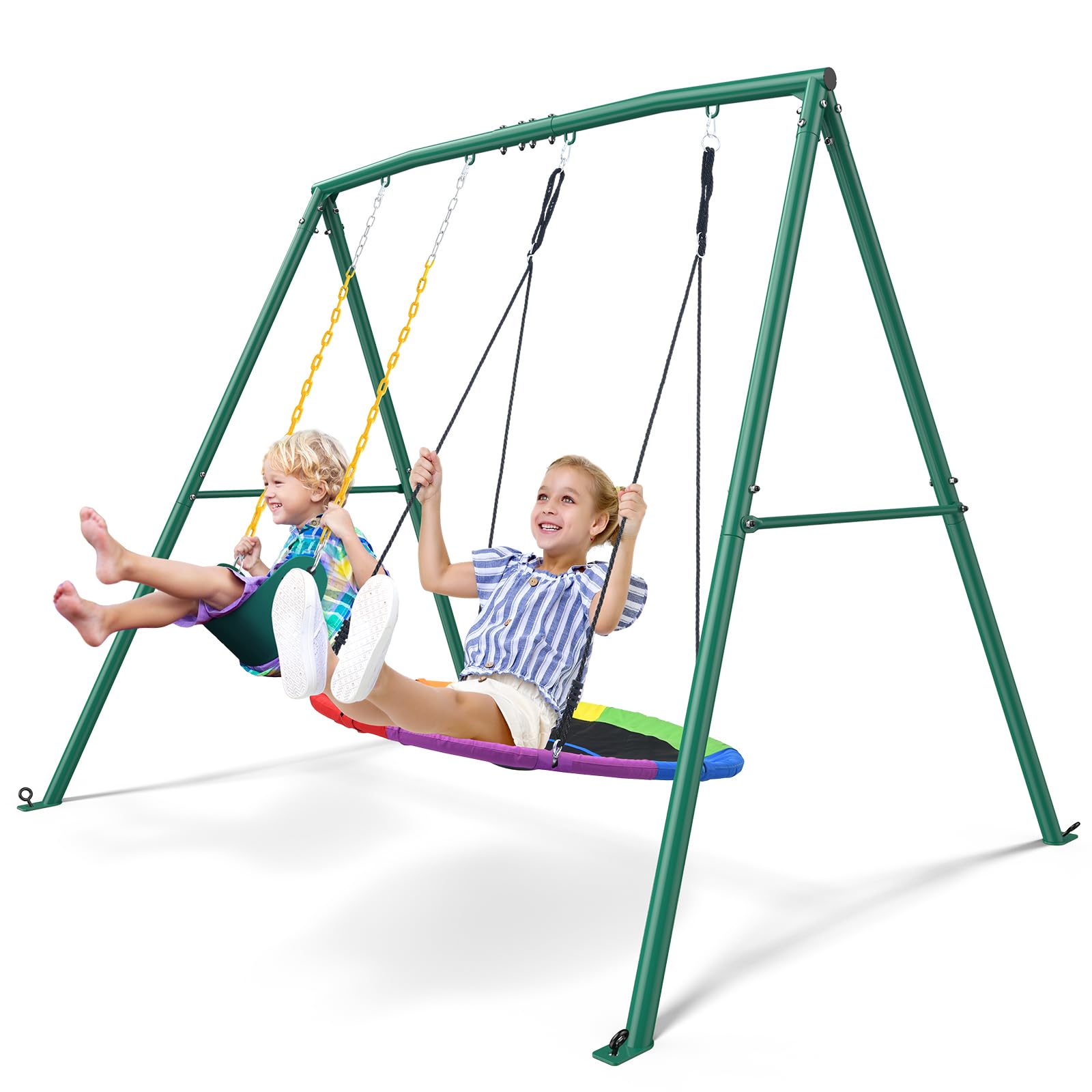 440lbs Capacity 2-Seat Outdoor Swing Set with A-Frame Metal Stand
