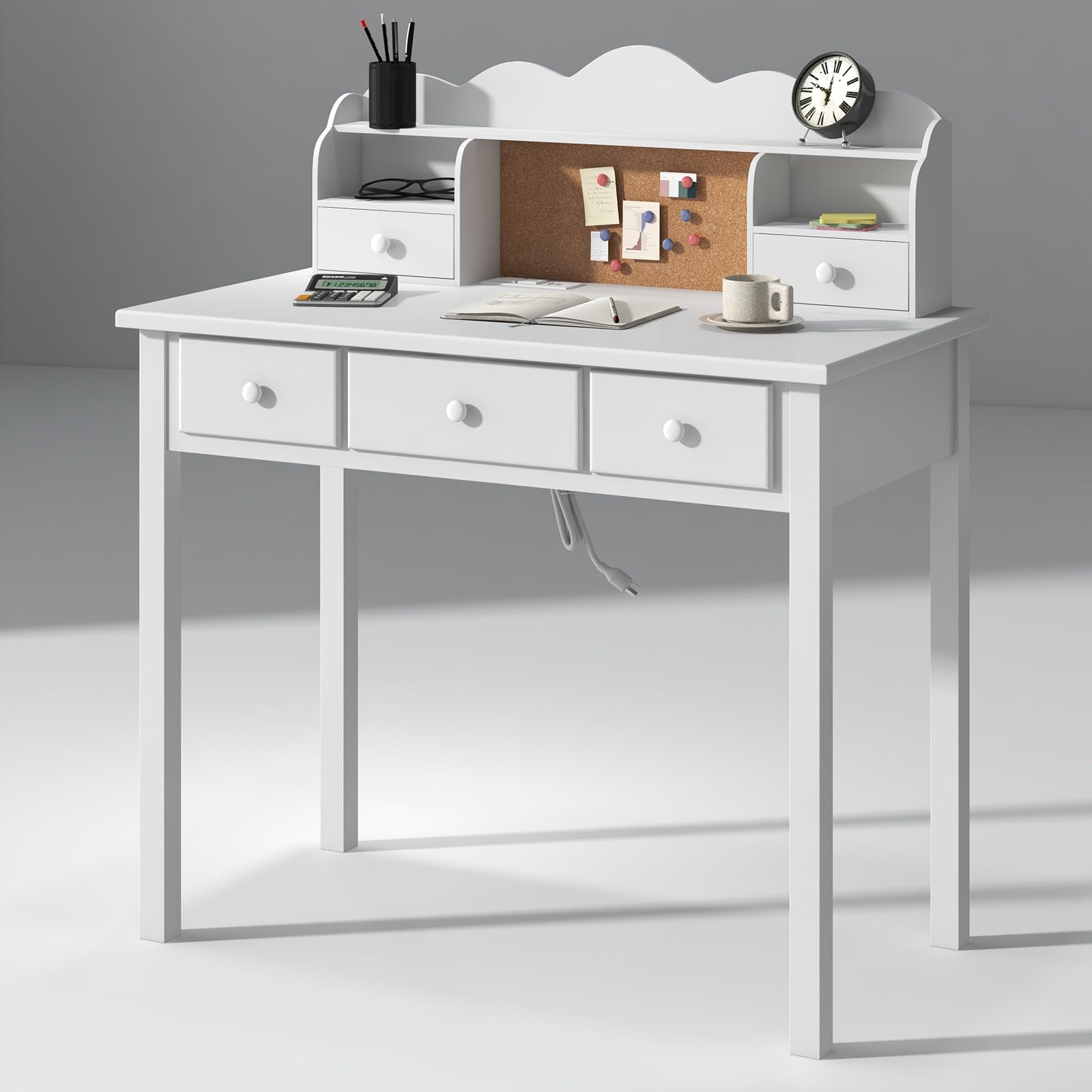 Writing Desk with Detachable Hutch and Storage Drawers