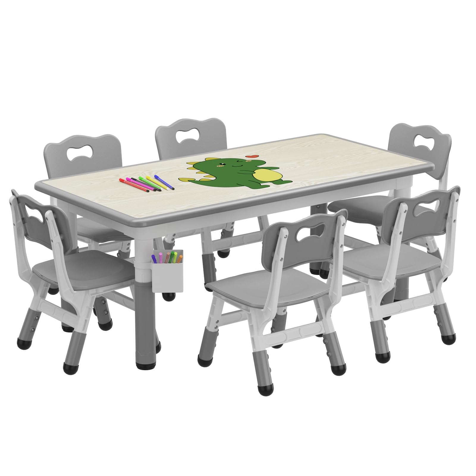 Kids Table and 6 Chairs Set with Storage Box, Height Adjustable Toddler