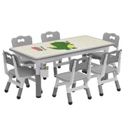 Kids Table and 6 Chairs Set with Storage Box, Height Adjustable Toddler