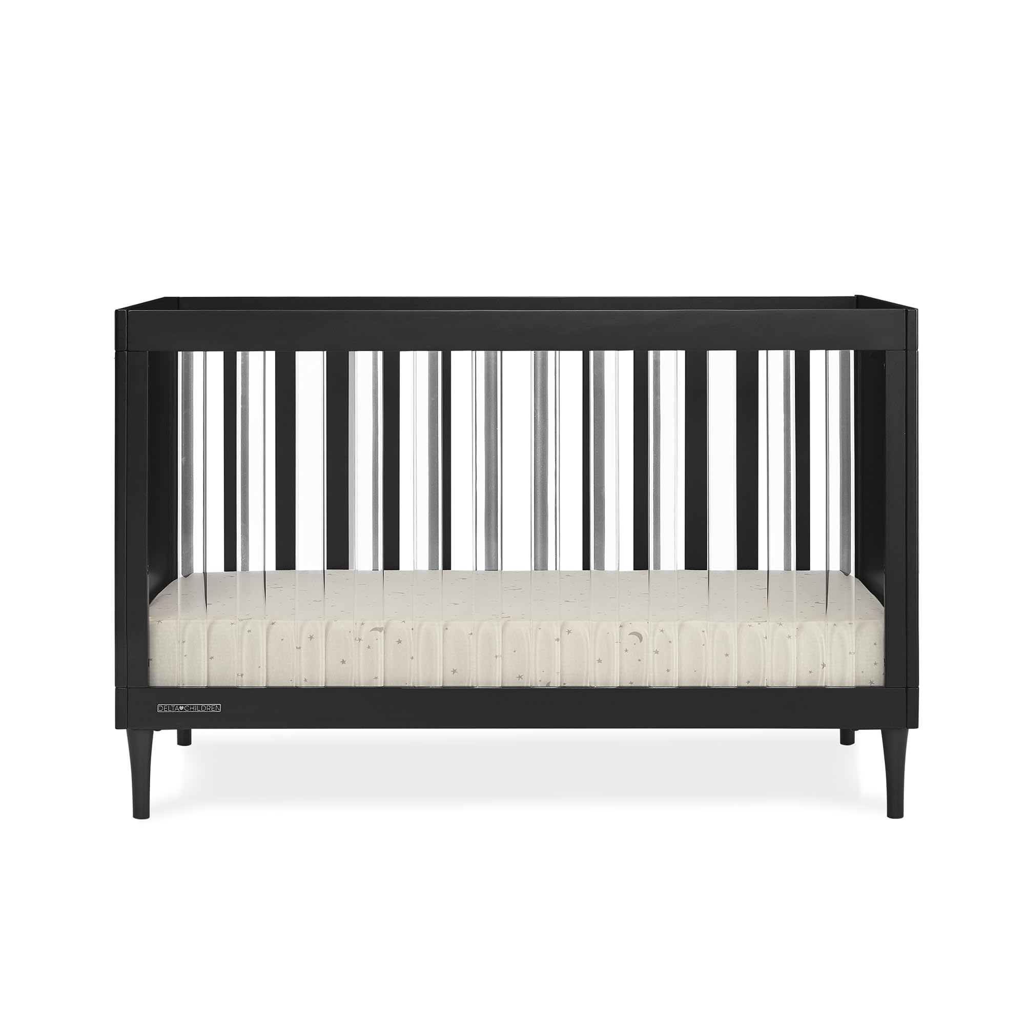 4-in-1 Convertible Acrylic Crib with Adjustable Mattress Heights