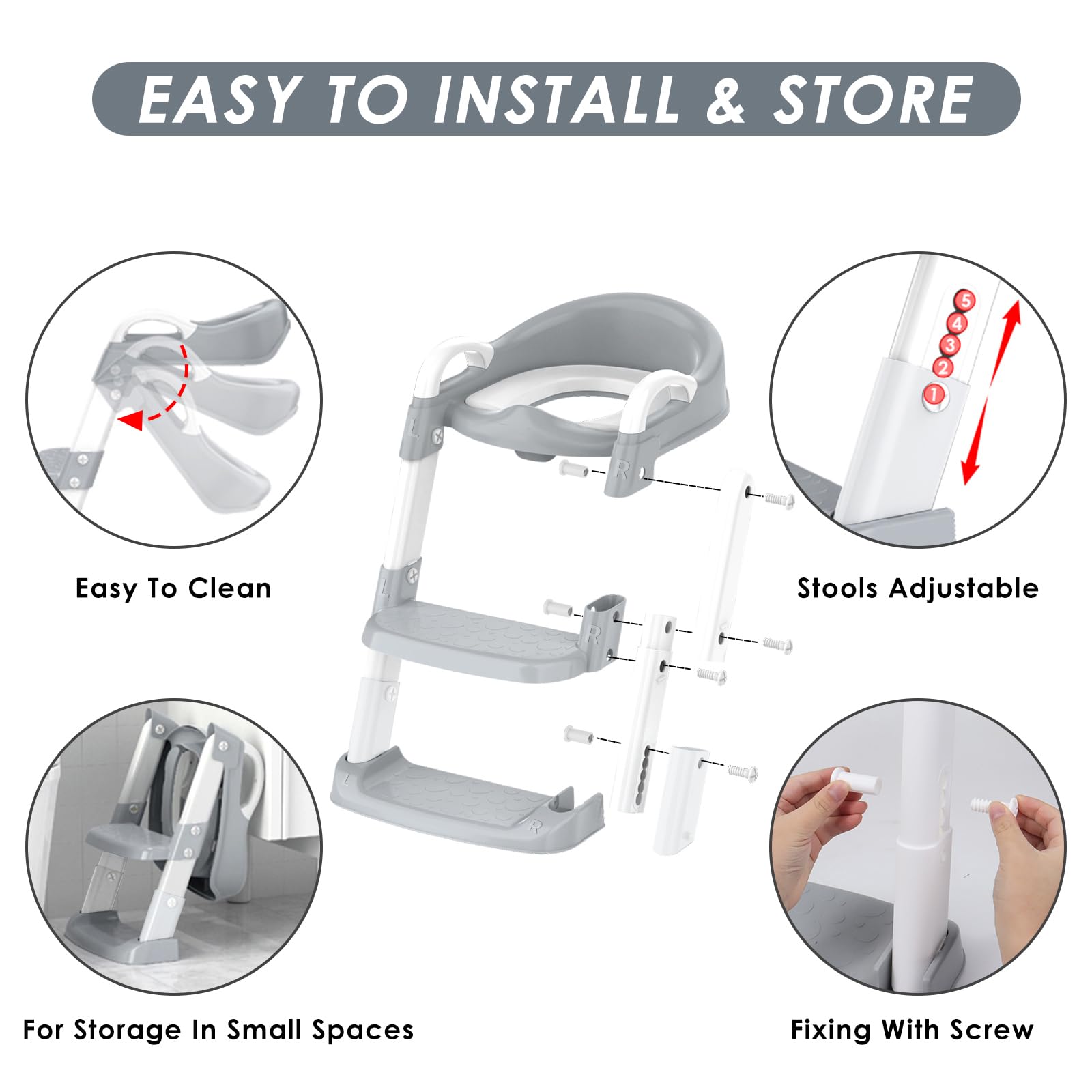 Zieyeen Potty Training Seat with Step Stool Ladder, Toddler Potty Training Toilet for Boys Kids, Potty Chair Adjustable Potty Seat for Toilet with Anti-Slip Wide Steps Splash Guard Safety Handles
