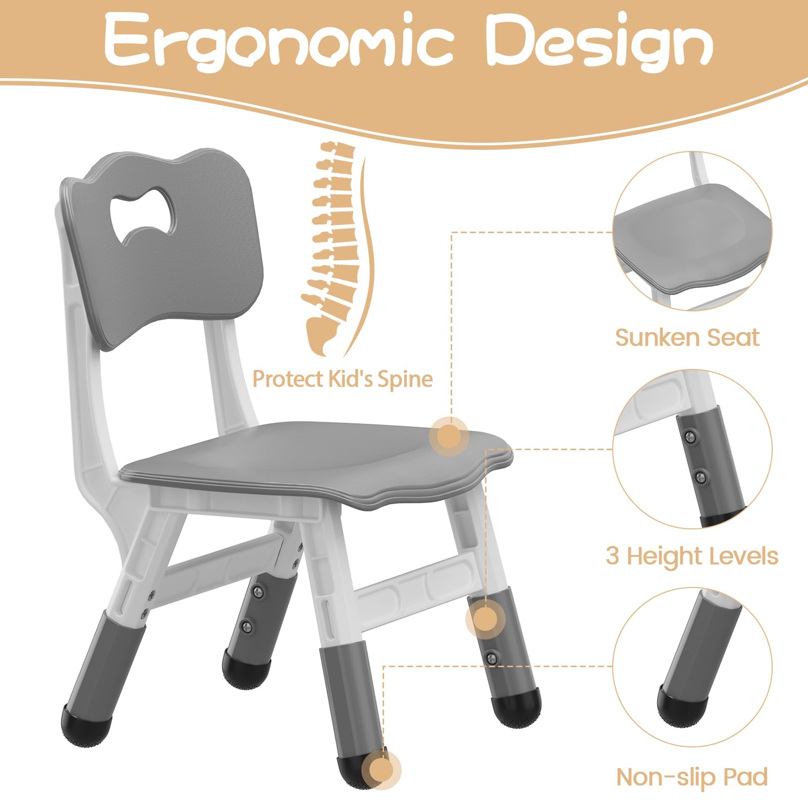 Height Adjustable Kids Table and 6 Chairs Set