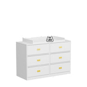 6 Drawer Baby Dresser, Nursery Dresser with Changing Topper, Long Cabinet for Infant Cloth Organize, Changing Station for Nursery and Kids Bedroom Storage, White (45.3" W x 18.9" D x 30.1" H)