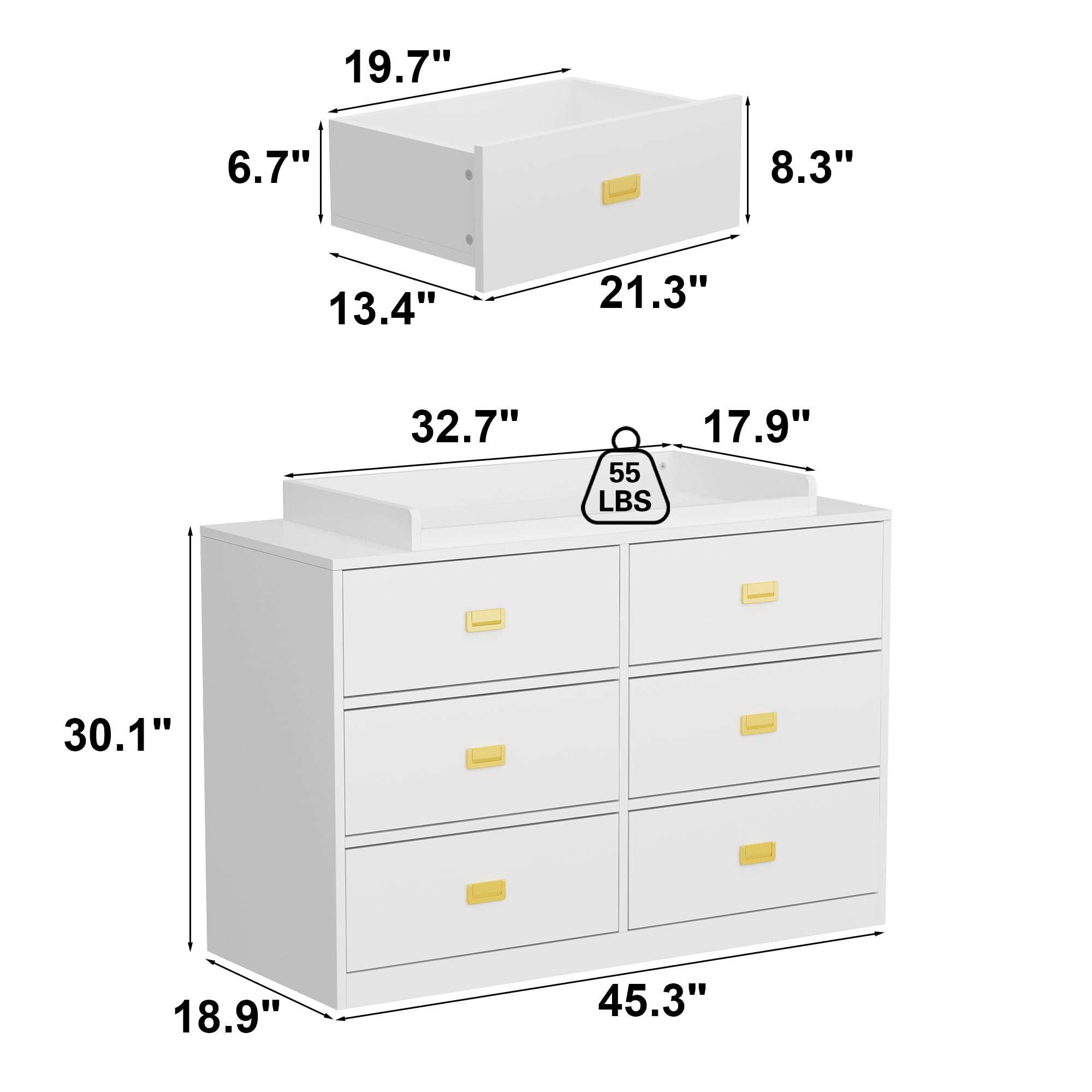 6 Drawer Nursery Dresser with Changing Topper