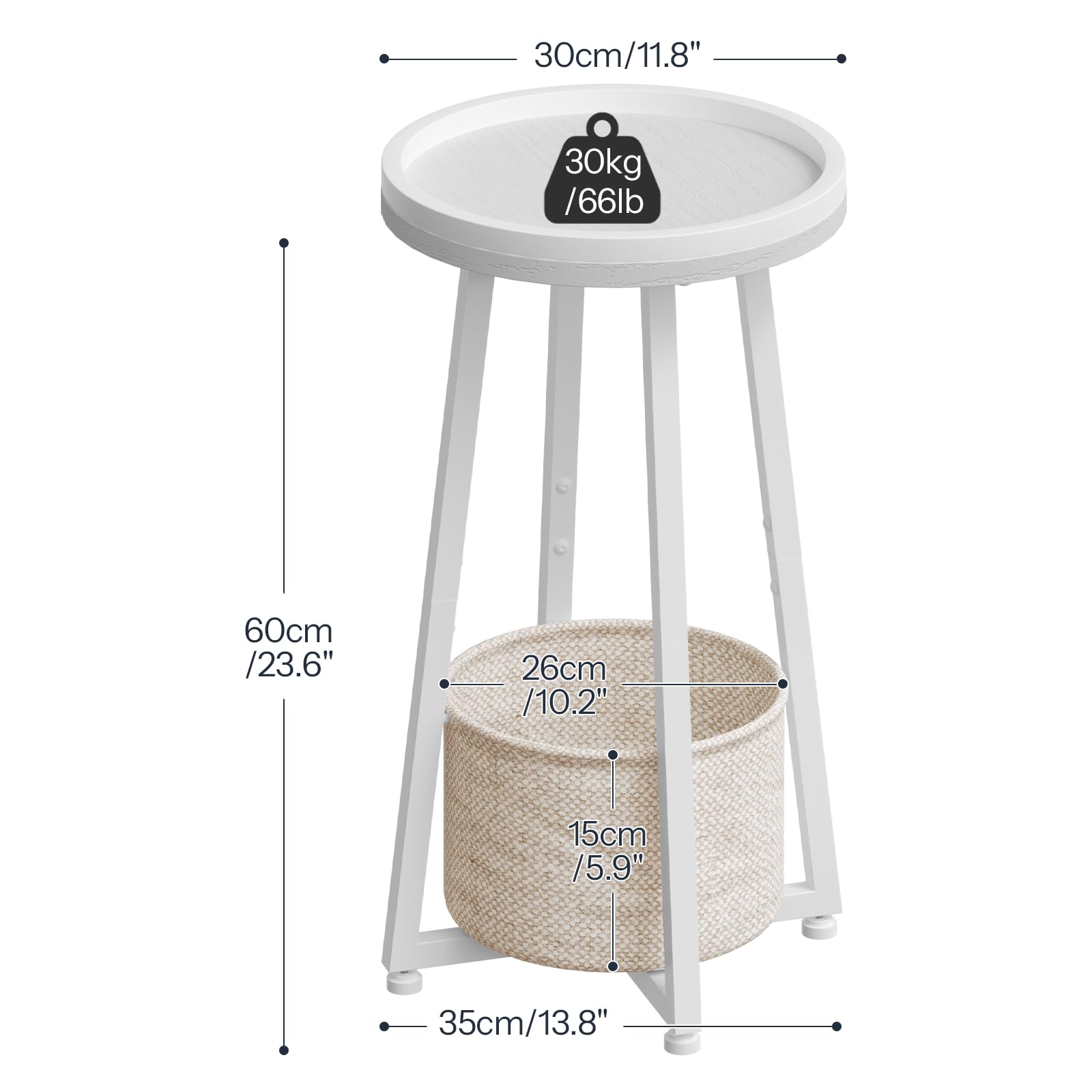 2-Tier Round Side Table with Storage Basket