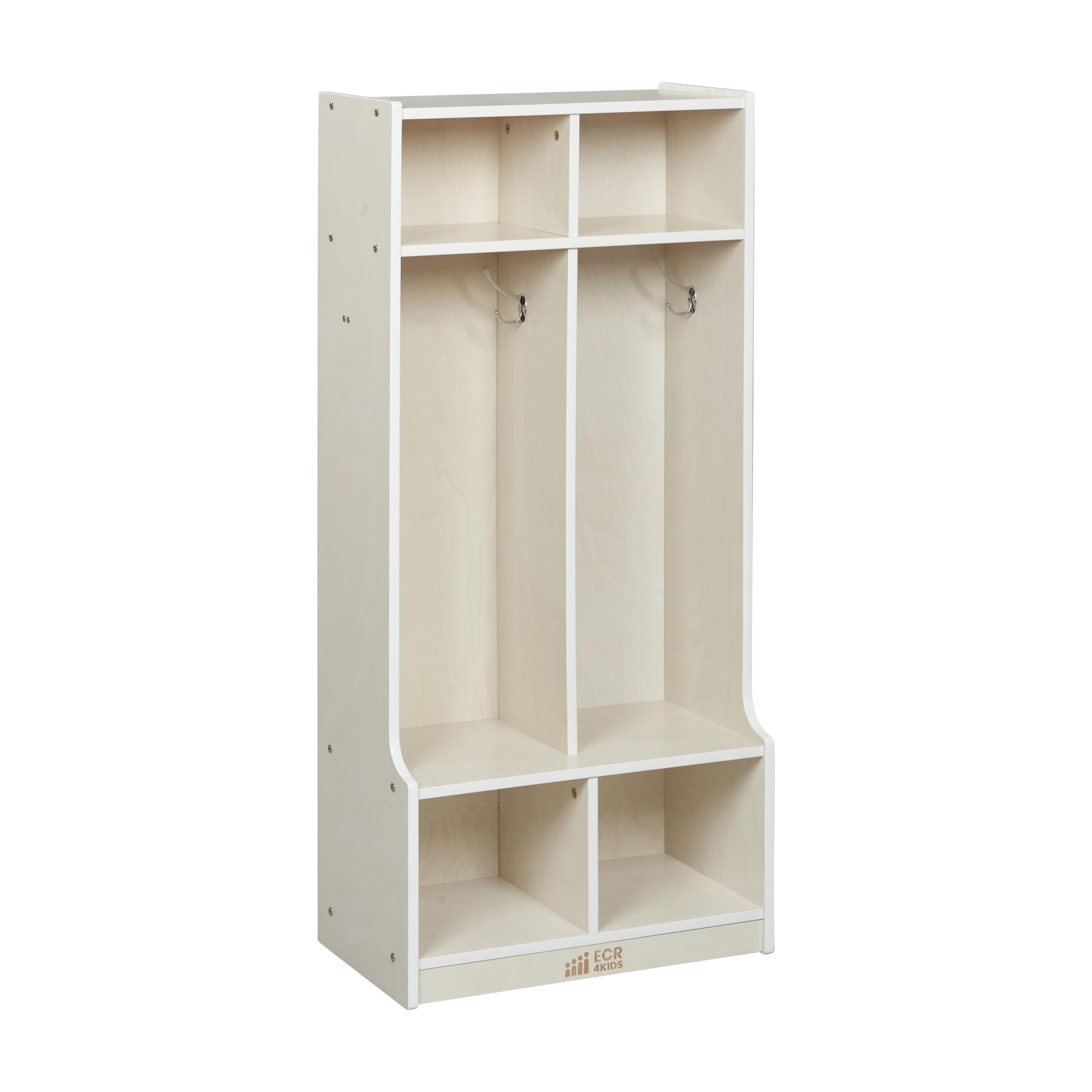 2-Section Coat Locker with Bench, Classroom Furniture, White Wash