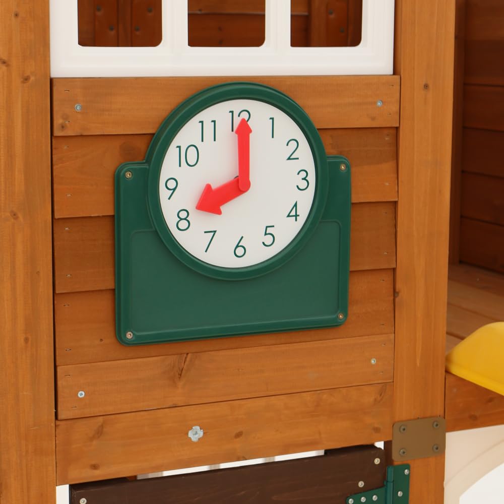 Wooden Outdoor Swing Set with Slide Rock Wall Clubhouse