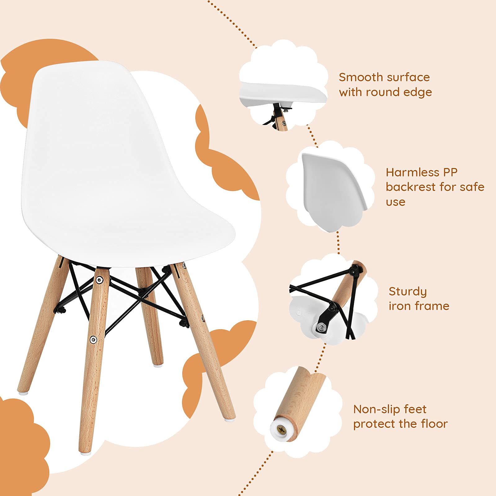 Kids Mid-Century Modern Desk Chair Set - 4 Pack White Toddler Chairs
