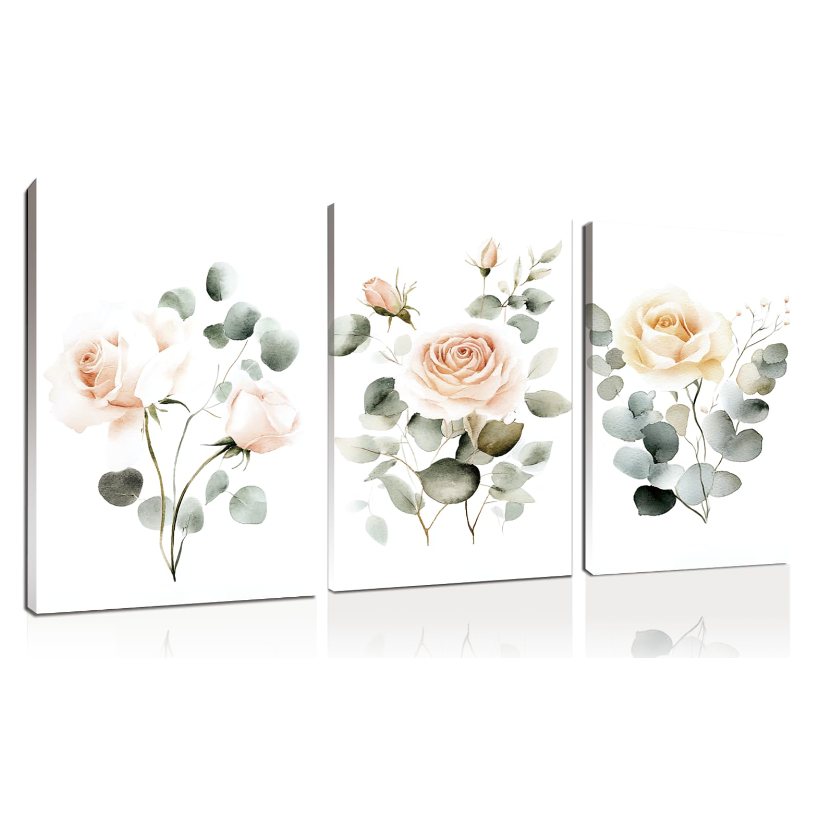 Wildflower Canvas Wall Art Set of 3 Watercolor Floral Prints