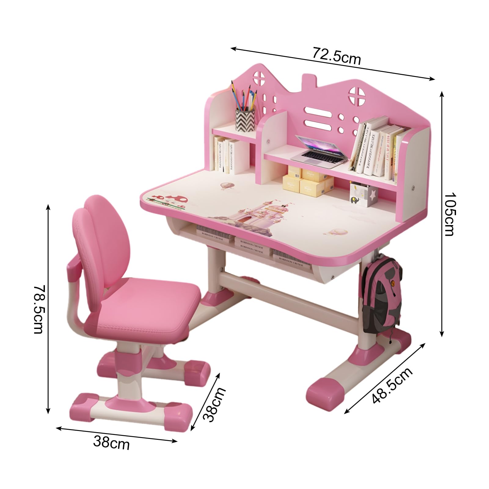 Kids Desk and Chair Set with Adjustable Height and Storage Drawer