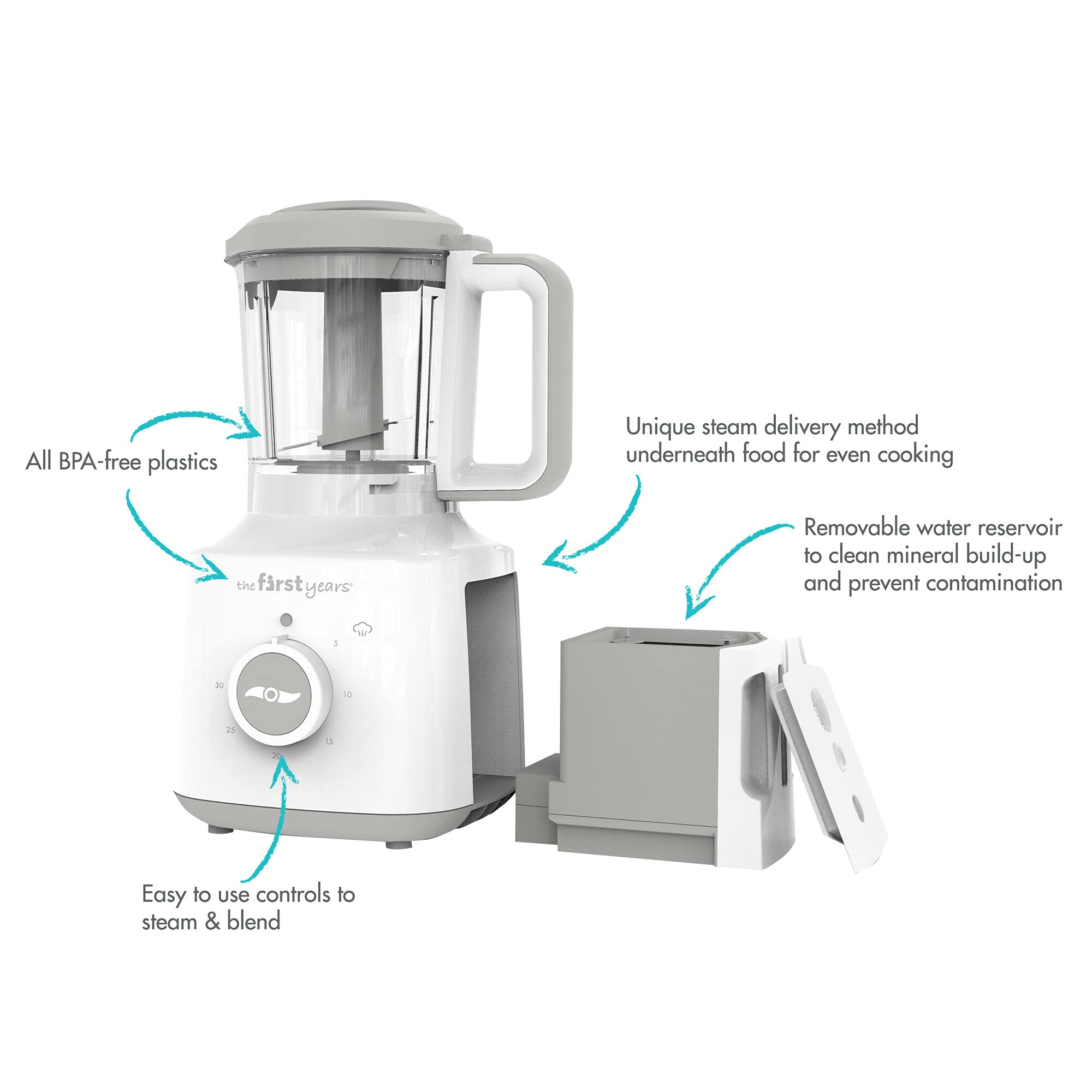 The First Years 2-in-1 Baby Food Maker and Steamer - Baby Food Blender and Steamer - Healthy Homemade Baby Puree Maker - Easy-to-Clean Baby Food Processor - Dishwasher Safe - 3.5 Cup Capacity