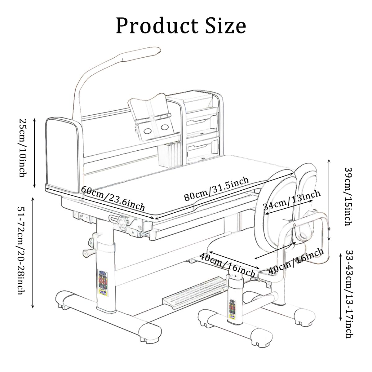 Height Adjustable Kids Study Desk and Chair Set