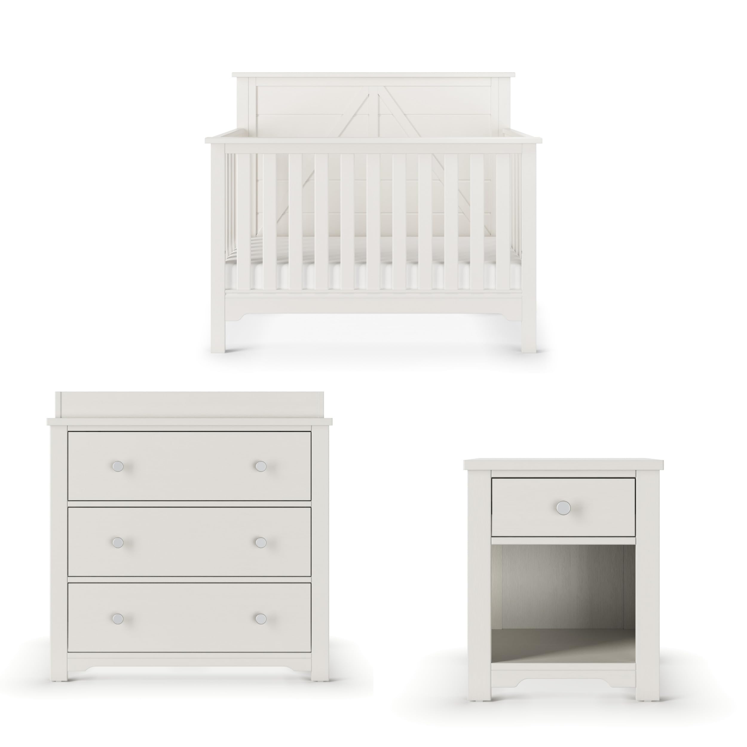 4-in-1 Convertible Crib Nursery Furniture Set with Dresser and Nightstand