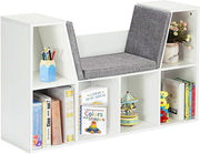 Kids Bookshelf with Reading Nook, 6 Cubby Bookcase