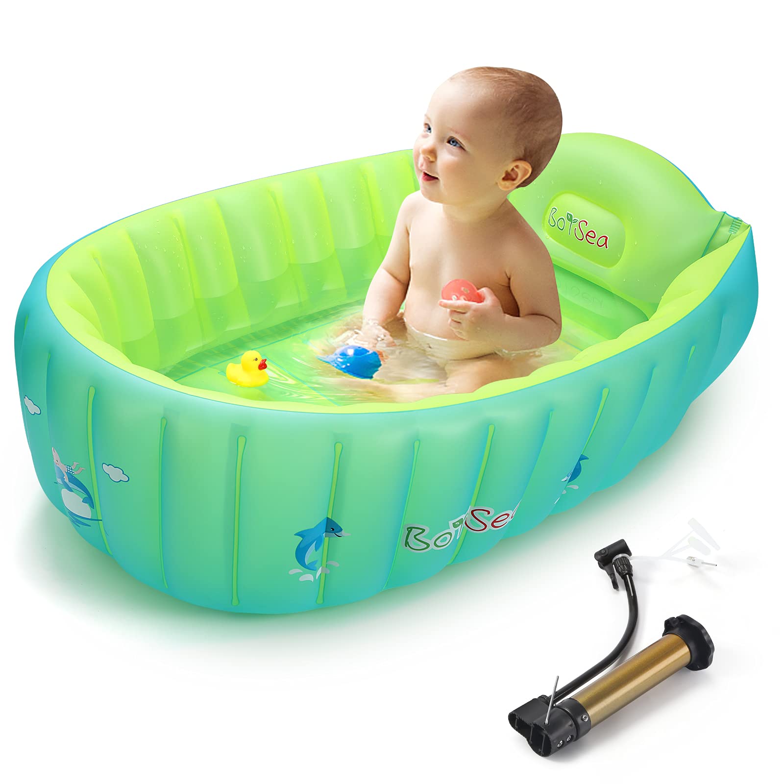 Inflatable Baby Bathtub, Boysea Toddler Bath Tub with Anti-Sliding Saddle Horn