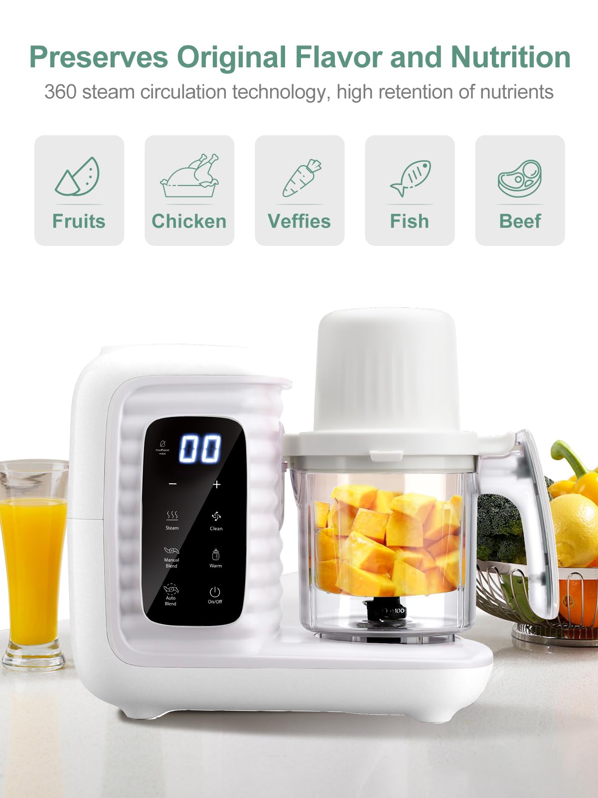 MOMYEASY Baby Food Maker, Multifunction Baby Food Processor Chopper Grinder, Baby Food Steamer and Puree Blender in-One, with Bottle Warmer, Auto Cooking & Grinding