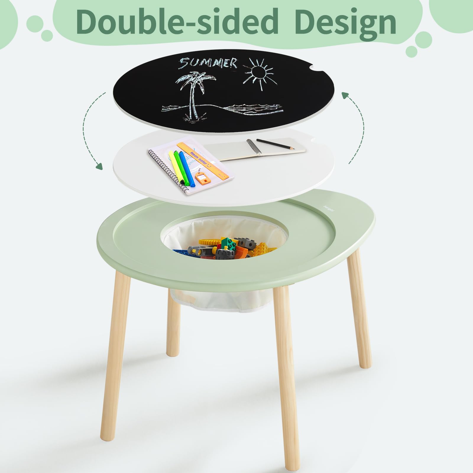 Kids Wooden Table and Chairs Set with Storage