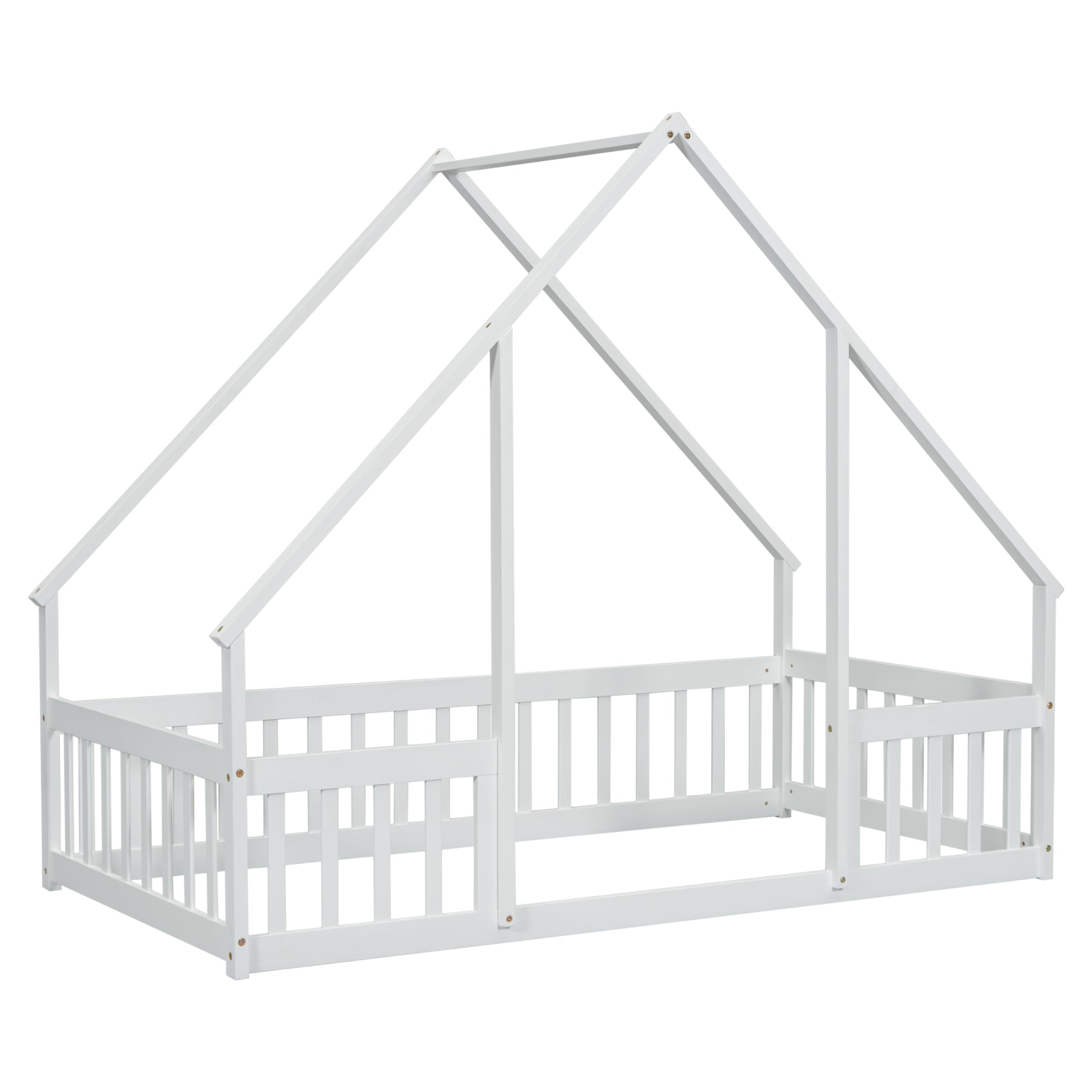 Twin Floor Bed for Kids with House Frame and Fence