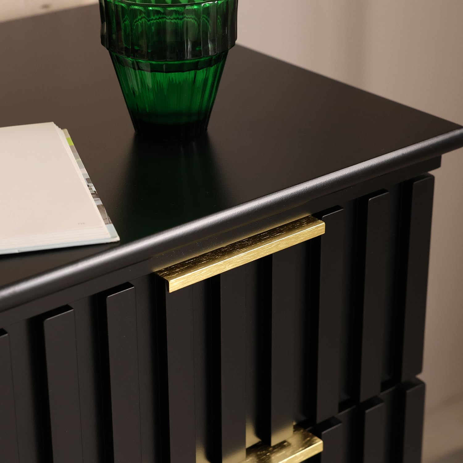 3 Drawer Dresser with Fluted Front and Golden Handles
