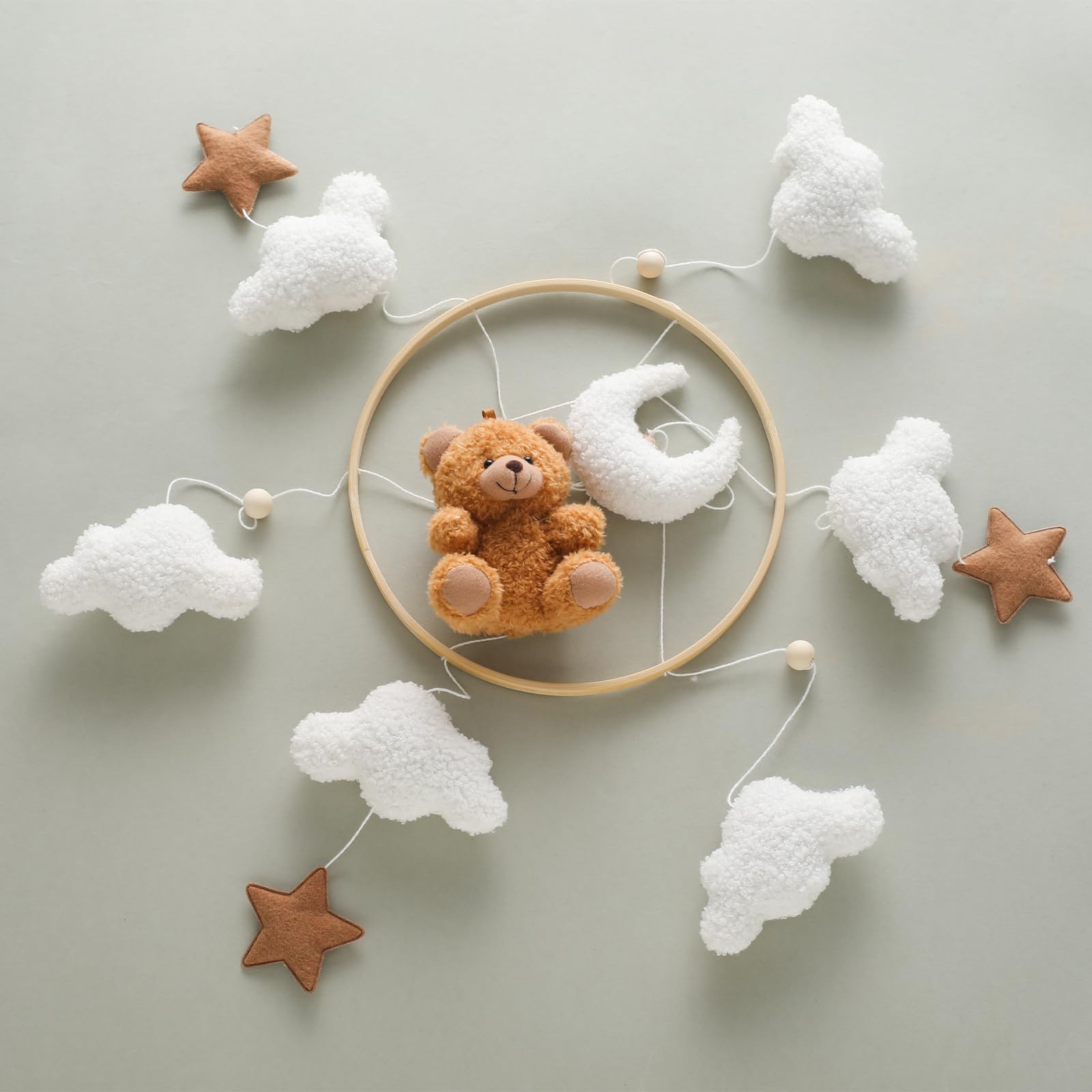 Baby Mobile for Crib Bear Cloud Crib Mobile Handmade Furry Nursery Mobile