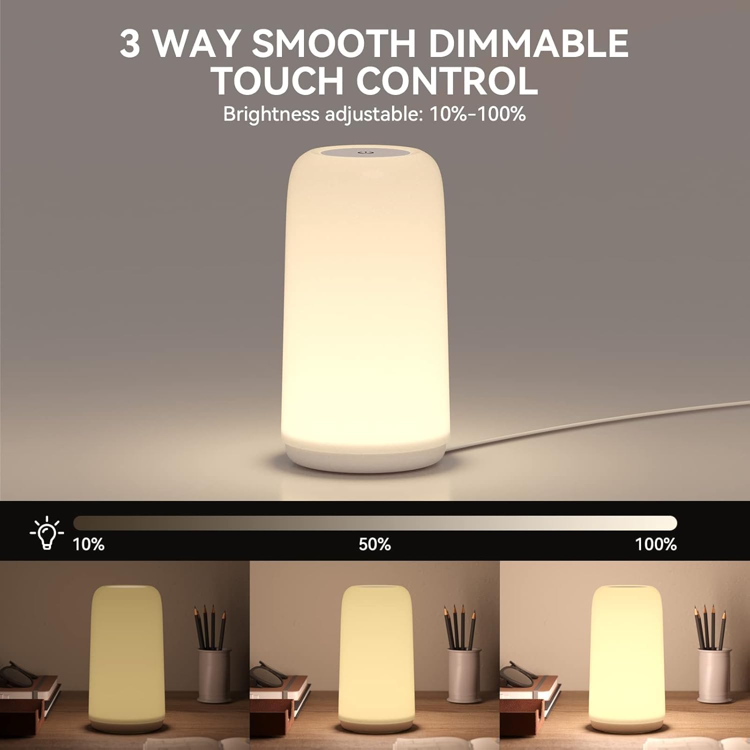 Touch Bedside Table Lamp, [Sleek Design & RGB Mode] 3 Way Dimmable Small Lamp