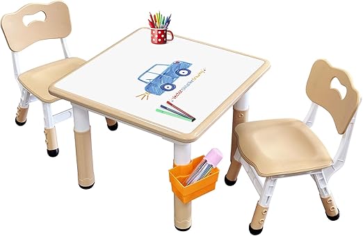 Kids Table & Chair Set with Adjustable Toddler-Safe Non-Slip Legs
