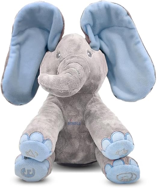 Kaia Peek A Boo Elephant Toy, Interactive Singing Stuffed Elephant Plush with Moving Ears