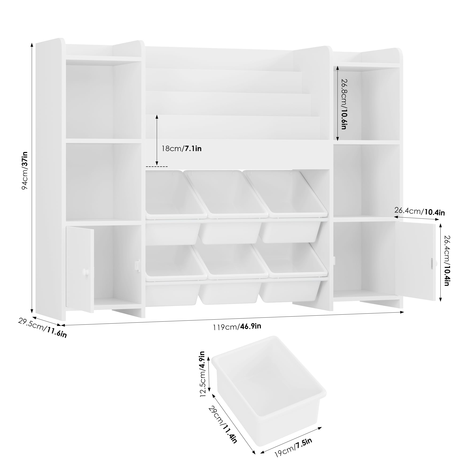 Kids Toy Storage Organizer with Bookshelf and Bins
